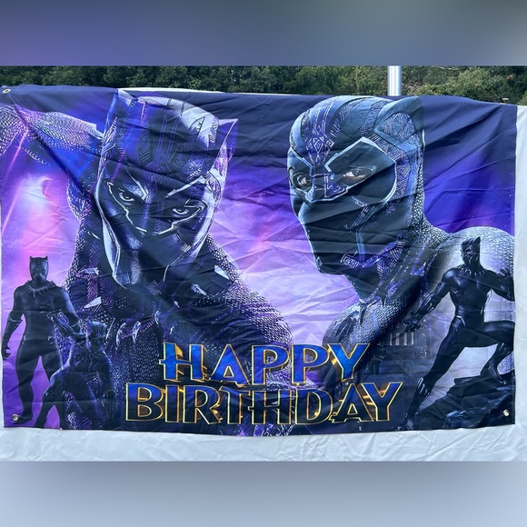 Black Panther happy birthday background/ backdrop, 6 x 4, purple and black - Picture 1 of 3
